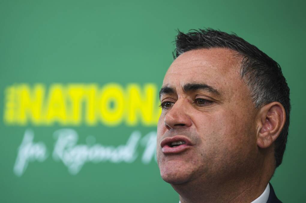 NOT SUBSERVIENT: NSW Nationals leader John Barilaro on Sunday. Barilaro says he is prepared to step down as deputy premier if that makes it easier for the Nationals to better represent regional NSW. Supporting a Newcastle container terminal - which the Liberals oppose - is one such policy. Picture: Lukas Coch