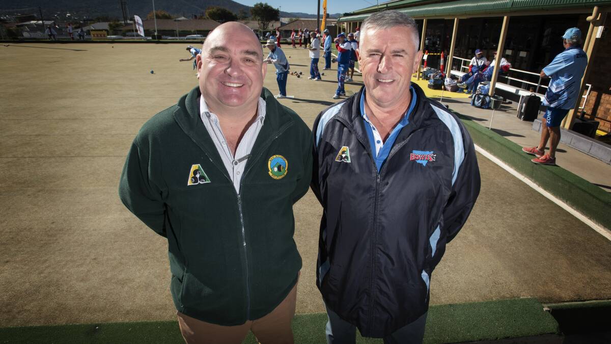 CHAMPIONSHIPS: South Tamworth Bowling Club CEO Owen Walker and Bowls NSW state president Matthew Goodwin. Photo: Peter Hardin