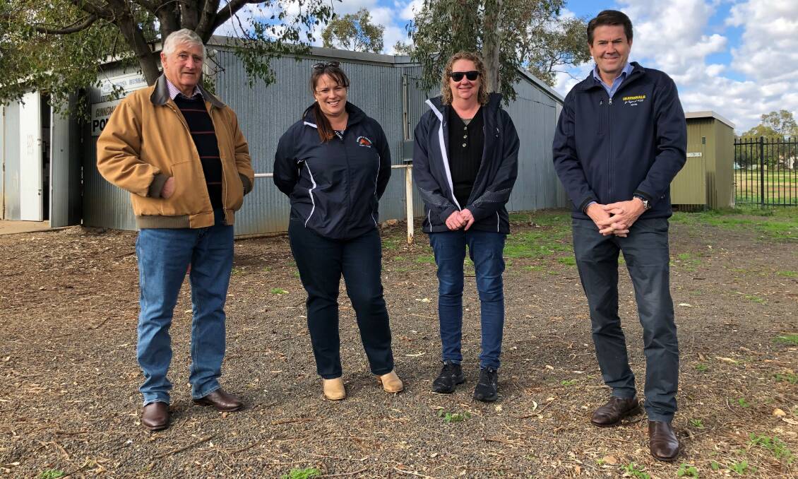 Deputy mayor Rob Hooke, club secretary Di Hobden, club member Flo Palmer and Kevin Anderson at the announcement of funding for the Gunnedah & District Pony Club in July. Photo: Supplied