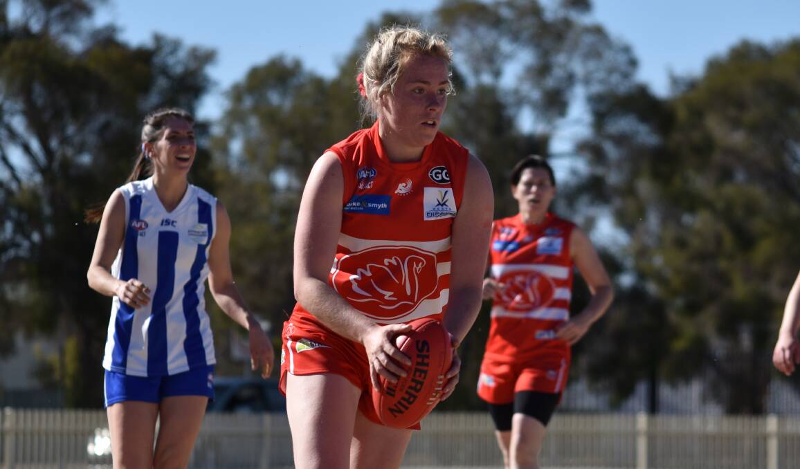 LEADING FROM THE FRONT: Jessica Kirkpatrick, pictured playing in 2019, was named the Swans' player's player on Saturday. Photo: Ben Jaffrey