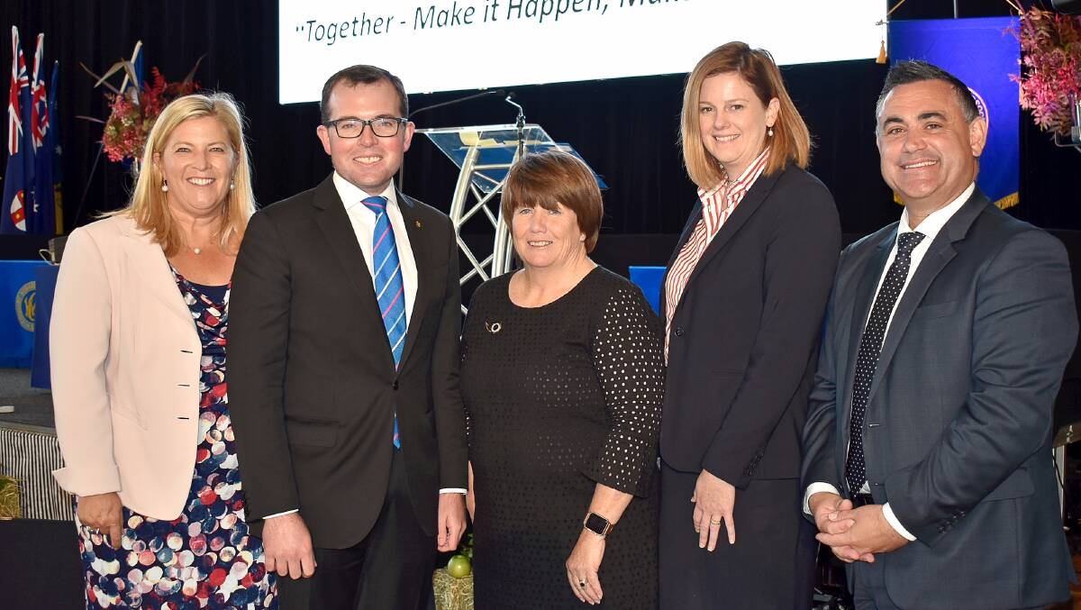 Parliamentary Secretary to the Deputy Premier Bronnie Taylor, Northern Tablelands MP Adam Marshall, CWA NSW President Annette Turner, CWA NSW Chief Executive Danica Leys and Deputy Premier John Barilaro today at the opening session of the conference.