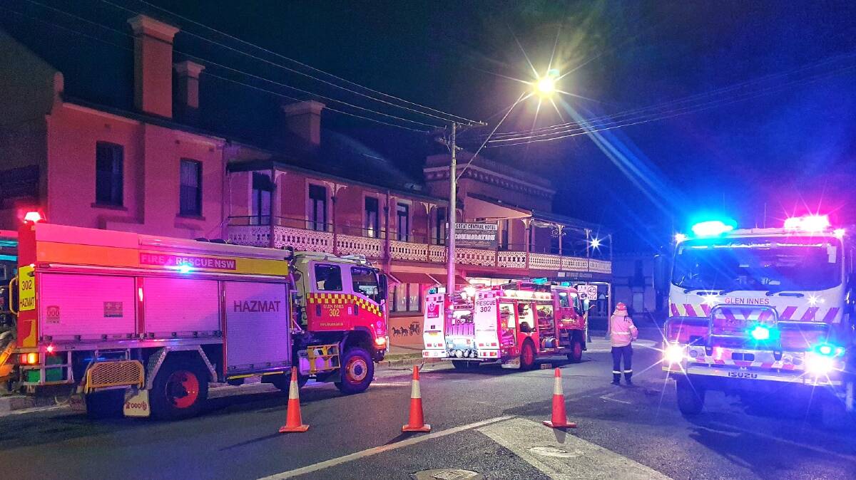 Road shut: Grey Street in Glen Innes on Thursday night. Photo: Glen Innes Fire and Rescue NSW