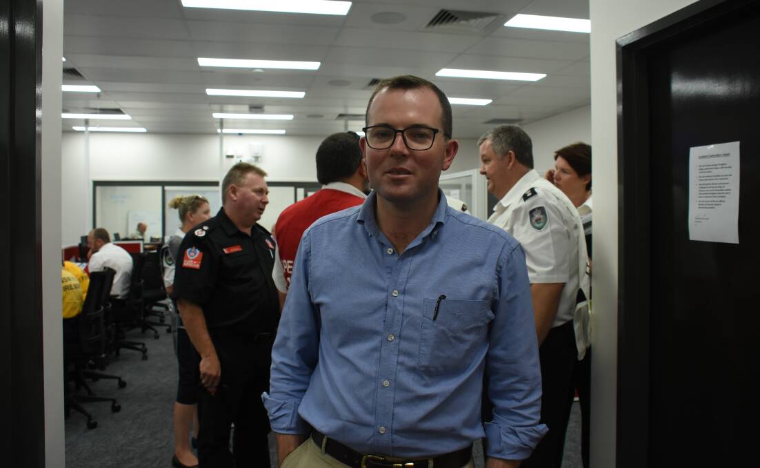 Adam Marshall visited the Glen Innes fire control centre on Friday with Minister for Emergency Services Troy Grant. Pictures: Andrew Messenger