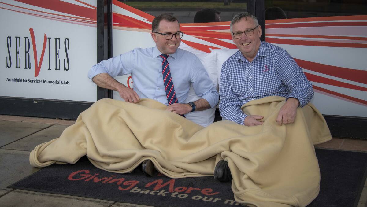 SUPPORT: Northern Tablelands MP Adam Marshall and Armidale Ex-Services Club CEO Scott Sullivan will join the Armidale Vinnies Community Sleepout. 