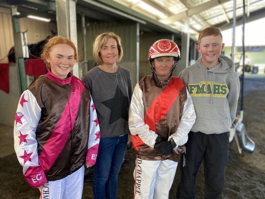 BACK IN ACTION: Elly Chapple with her mum Julie, father Dean and brother Jack at Thursday's Tamworth harness racing meeting: