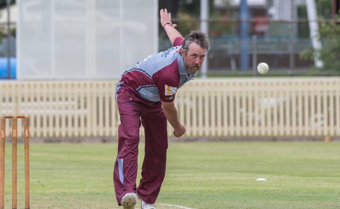 West Tamworth's Stuart Irwin searches for a wicket against South Tamworth.