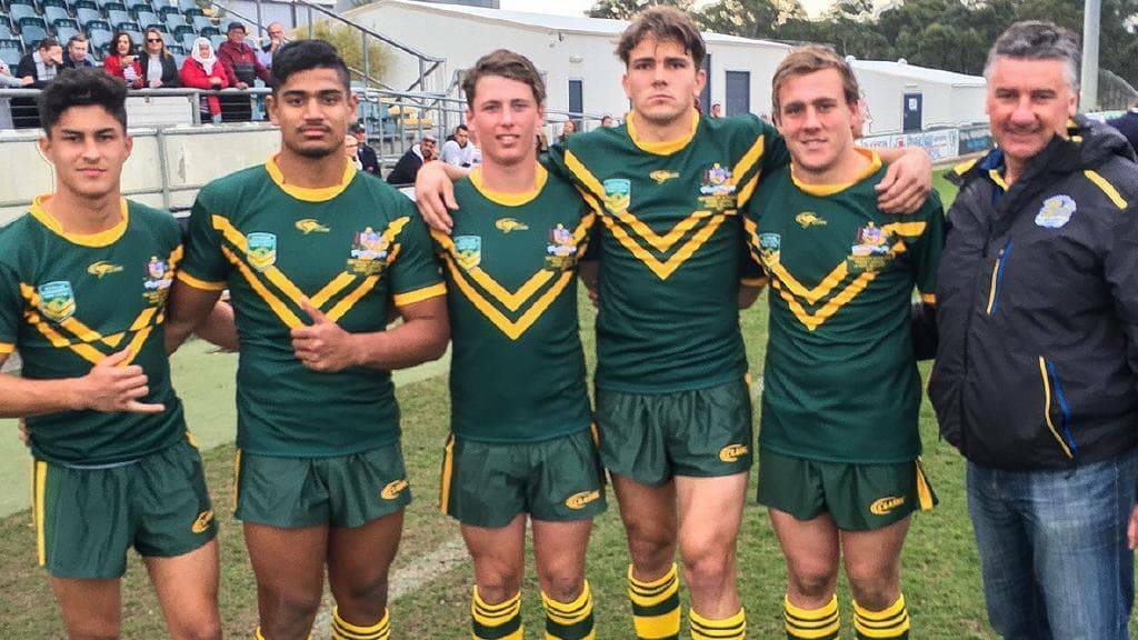 FLASHBACK: Parry (fourth from left) and the man who scouted him, Anthony Field, with Parry's Eels and Australian Schoolboys teammates.