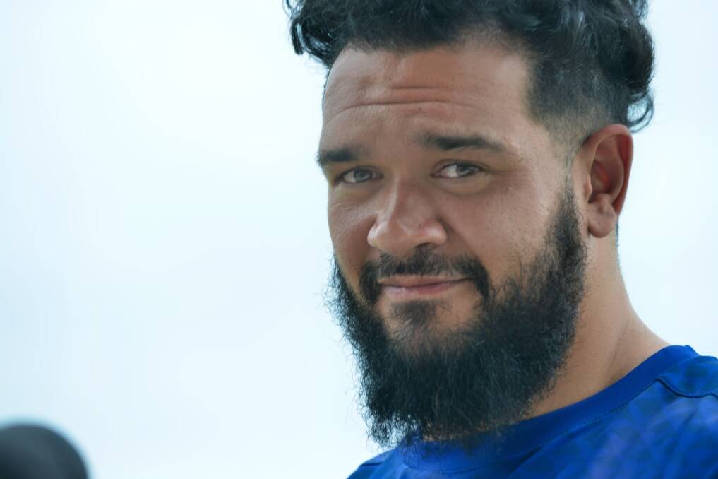 THE WRECKING BALL: Ben Murdoch-Masila speaks to the media at Warriors training at Scully Park. Photo: Mark Bode