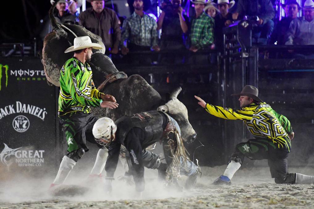 HIGH STAKES: Protection athlete Mitch Russell (L) will be back in Tamworth this week for the PBR Ironman Cowboy event at Aelec Arena. Photo: Supplied