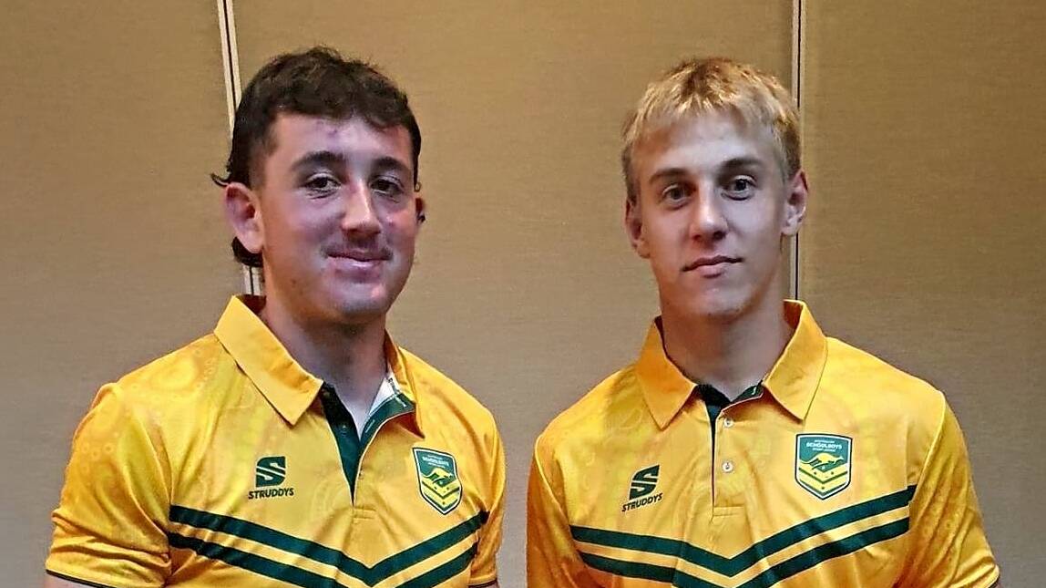 Great mates Logan Spinks, left, and Kaiden Lahrs are resplendent in green and gold. Picture supplied 