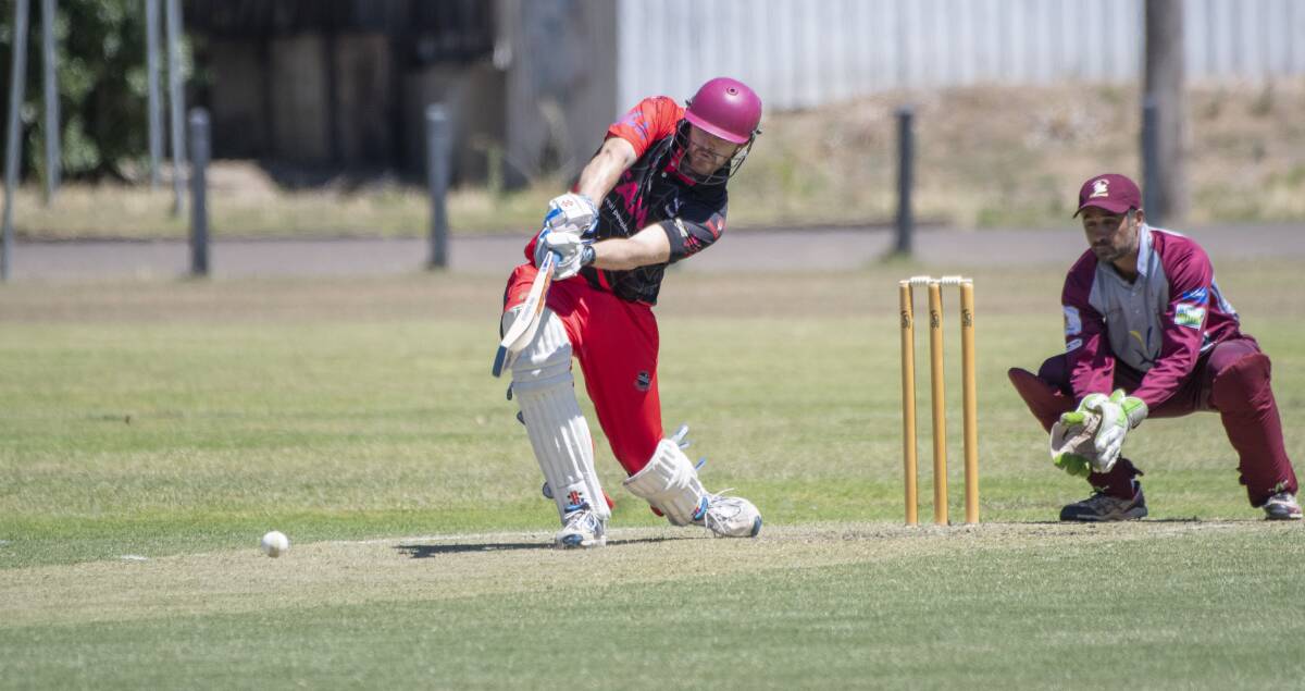LETHAL: Lincoln Peters en route to his maiden century for North Tamworth. Photo: Peter Hardin