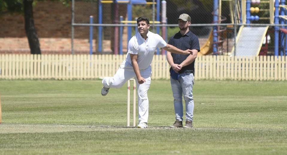 EVENLY POISED: Trent Lumby in action for Mornington on day one of their clash against Albion at Wolseley Oval. 