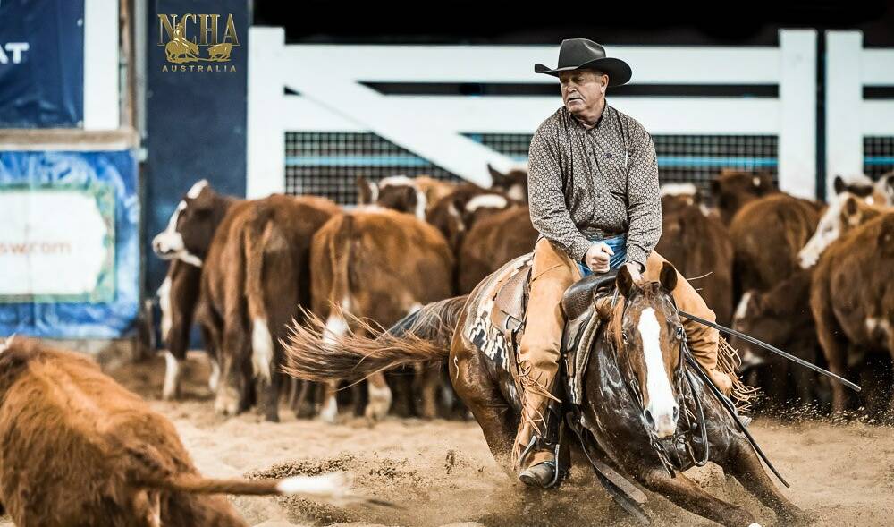 CLASS ACT: Tamworth's Peter Shumack, aboard Ally Time, en route to taking out the non-pro derby at the NCHA Australia Futurity at AELEC. Photo: Stephen Mowbray