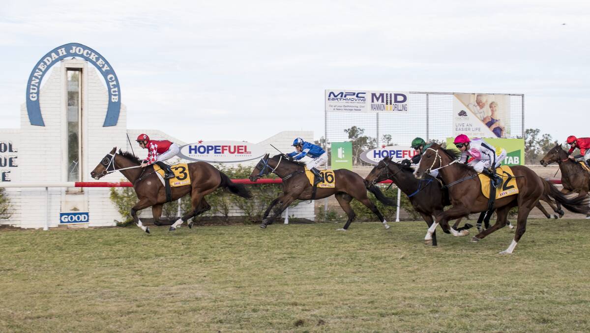 CLASS ACTS: Ben Looker pilots Unbiased to victory in the $40,000 Gunnedah Cup on Sunday. Photo: Peter Hardin