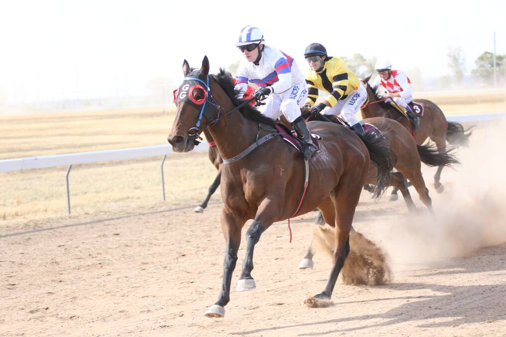 BUSH BLITZ: The Gavin Groth-trained About Time, piloted by Billy Cray, wins his second Narrabri Cup. Photo: Bradley Photos