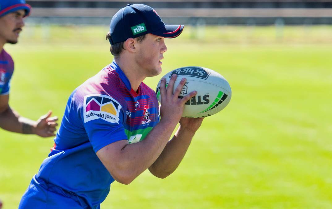 REWIND: Mitch Henderson trains with the Knights' NRL squad at Farrer in January 2021. Photo: Peter Hardin