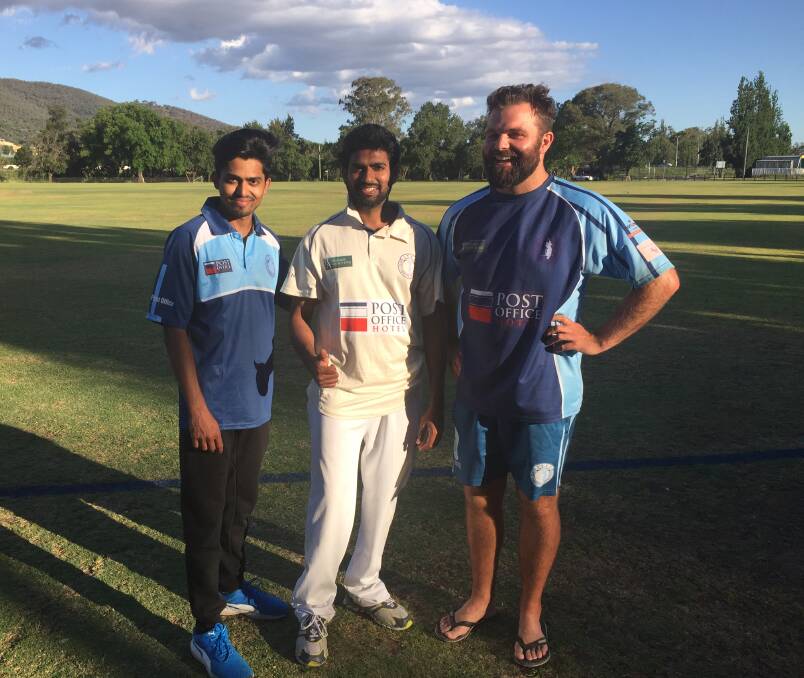 INTERNATIONAL FLAVOUR: South Tamworth's new Indian connection - Lalkrishna K.V. and Ram Bheemirebby - along with the club's first-grade skipper, Mitch Smith.