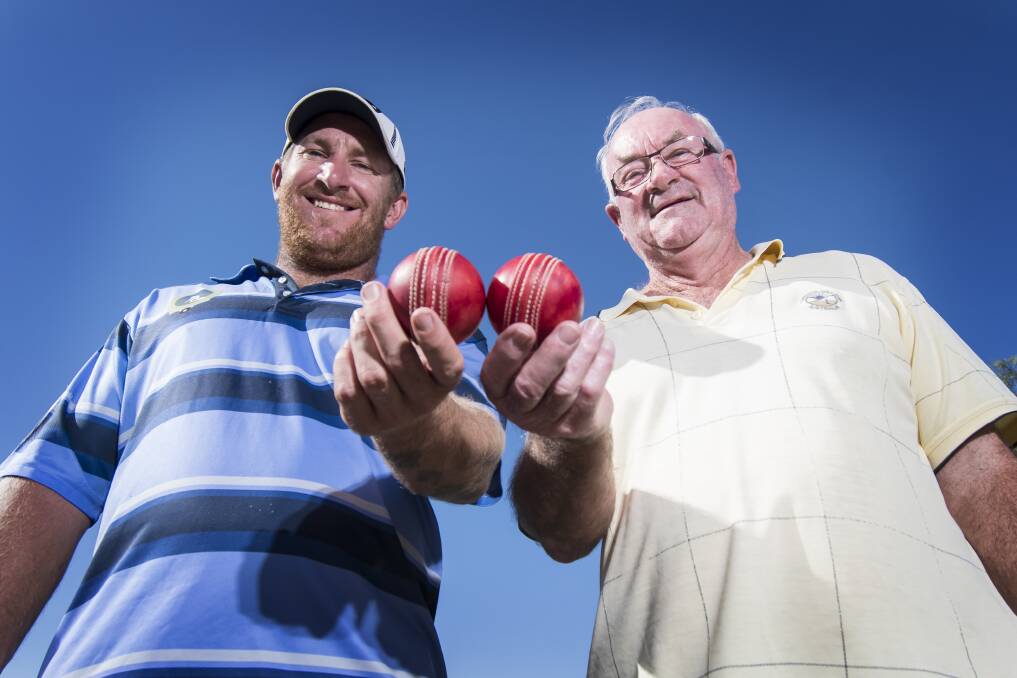 KINDRED SPIRITS: Old Boys batting dynamo Simon Norvill and the man who inspired his approach at the crease, Bruce Collier. Photo: Peter Hardin 