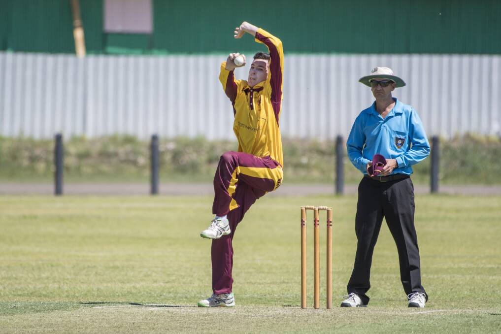 VALUE ADDED: City United off-spinner Scott Brennan in action against North Tamworth. He claimed 2-21 and was unbeaten on 42. Photo: Peter Hardin