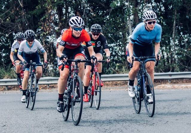 CLASSY: Pip Ash (right) en route to winning a road race at the NSW Masters Road Championships at Coff Harbour. Photo: Supplied