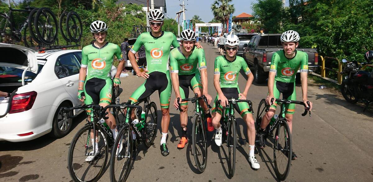 ON THE RISE: Scone product Fintan Conway, far right, with his Oliver’s Real Food Racing teammates in Sri Lanka. “I might look for an opportunity to get away," he says of the Nemingha to Nundle handicap road race on Sunday.