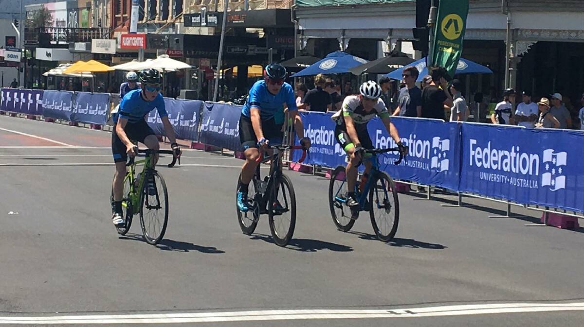 TEEN TALENTS: Tamworth Cycle Club teammates Conor Noonan, Luke Deasey and Roberts during the criterium. Photo: Supplied