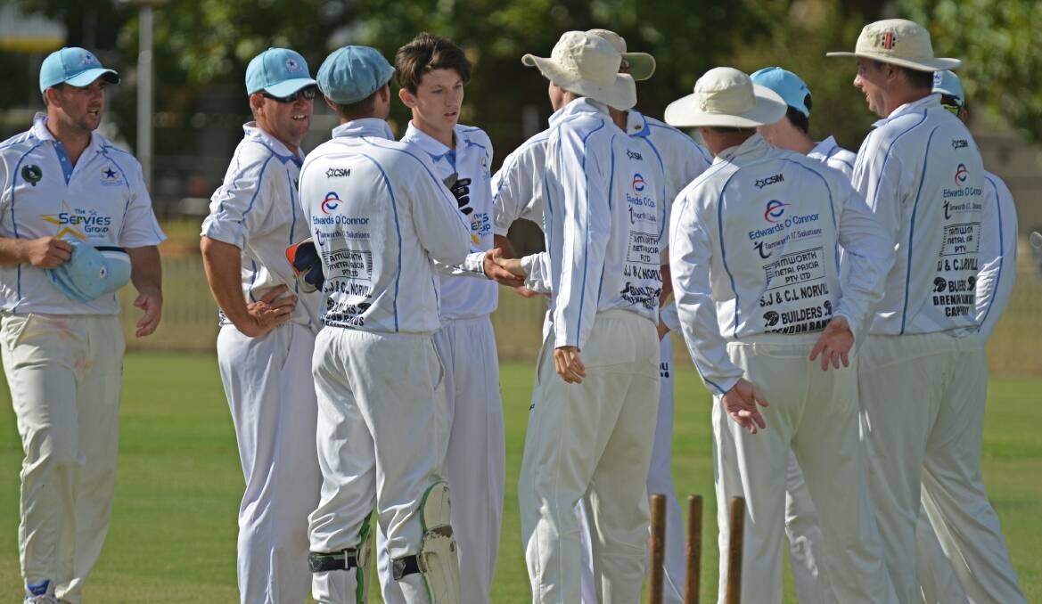 FRESH FACE: Old Boys celebrate after Price bowled Tait Jordan last round.