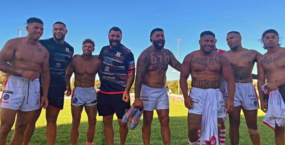 Fifita, fourth from right, "enjoyed" his hitout against Norths. Picture by Mark Bode