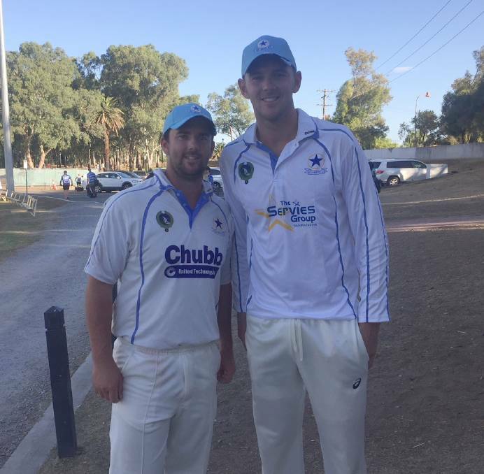 BRO TIME: Aaron and Josh Hazlewood after the Aussie quick played for his former club, Old Boys, this year. 