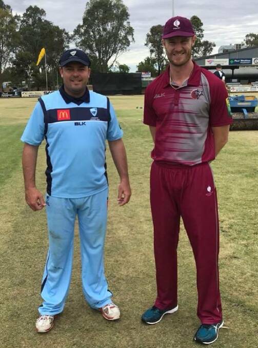 BLUE CORE: Tom Groth, NSW Country's most-capped player, and Qeensland captain Jimmy Spargo. Photo: Facebook