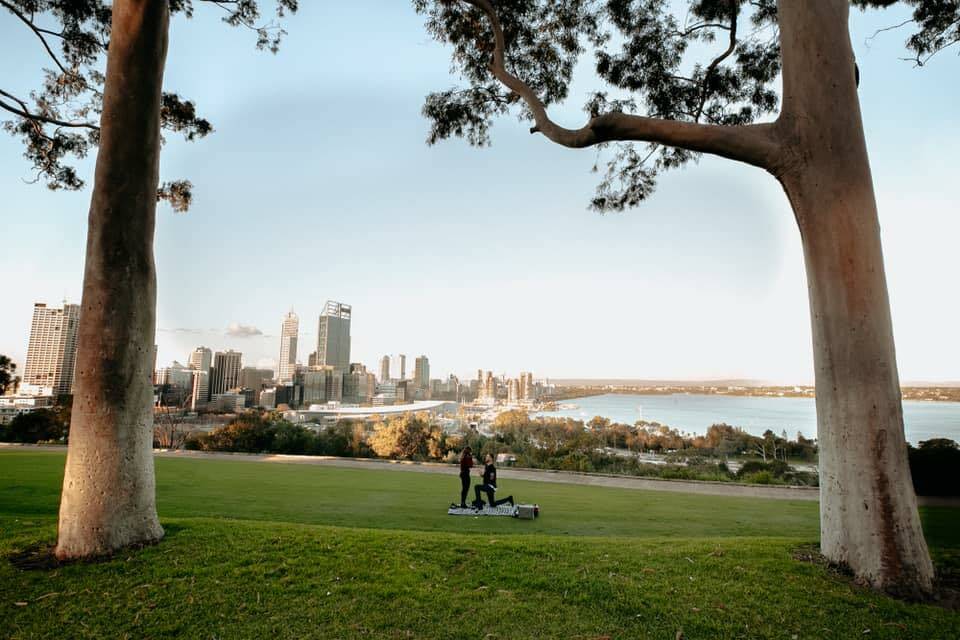 OLD SCHOOL: Kay proposes to Tann at Perth's Kings Park. Photo: Facebook