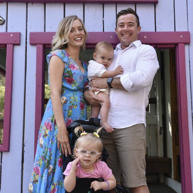 THE CLAN: Bears favourite Kieran Fisher, his wife Sammy and their children, Charlotte and Teddy. Sammy is pregnant with their third child. Photo: Mark Bode