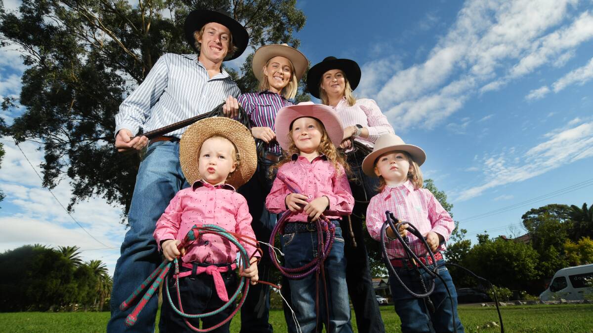 Wicks and his sisters, Katie Sozou and Brooke Wicks, are joined by his daughter, Macey, front row left, and his nieces, Abbie and Georgia Sozou, before the 2022 national whipcracking championships. Picture by Gareth Gardner