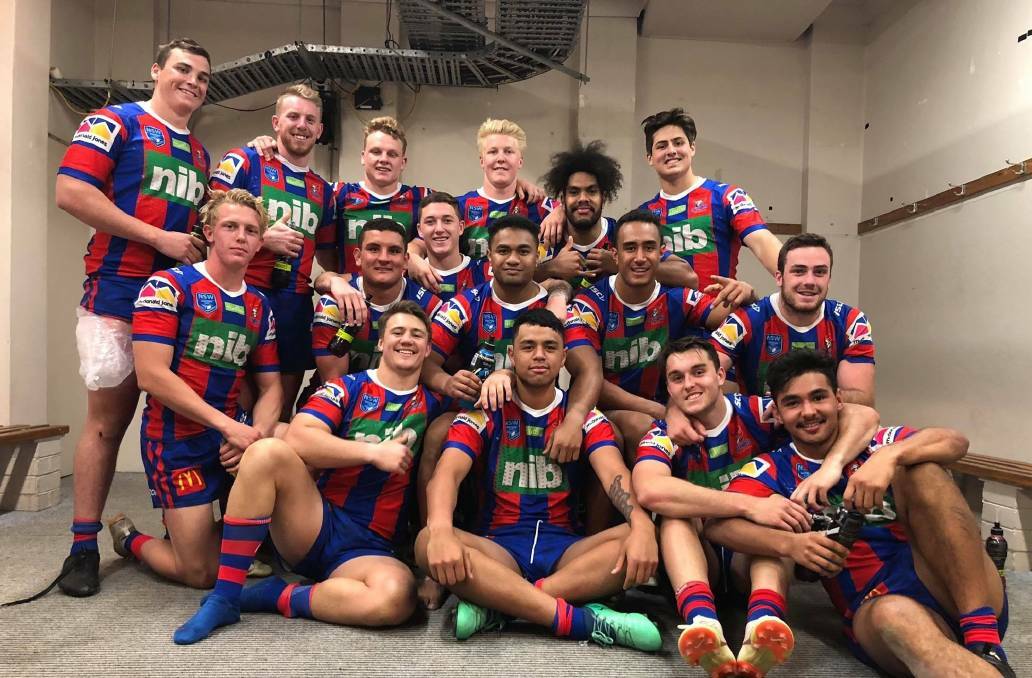 NRL CALLING: Loomberah's Jack Cameron (back row far left) says his time at the Knights has been "unreal". Photo: Supplied