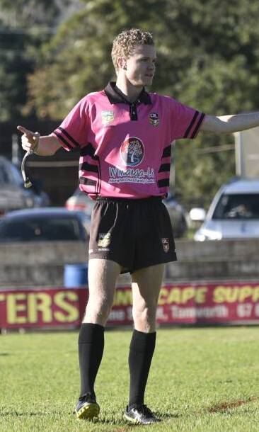 MAN ON MISSION: Ryan Schmiedel on Sunday at Jack Woolaston Oval. The youngster dreams of refereeing in the NRL. 