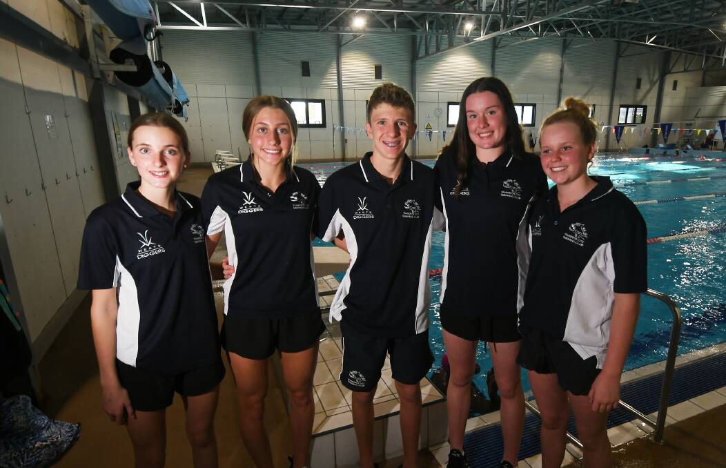 PROUD: Simm (second right) and fellow Tamworth City Swimming Club members who contested the nationals: Tilani Smith, Alex Hayes, James Ryan and Ella Fittler.