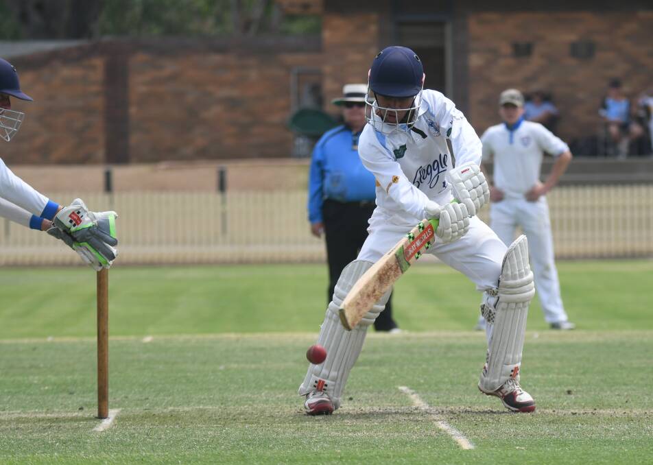 KILLING IT: Kilian Apen complies 53 for Tamworth Blue in their defeat of Inverell in the Ross Taylor Cup final at No 1 Oval. He was named man of the match. Photo: Mark Bode