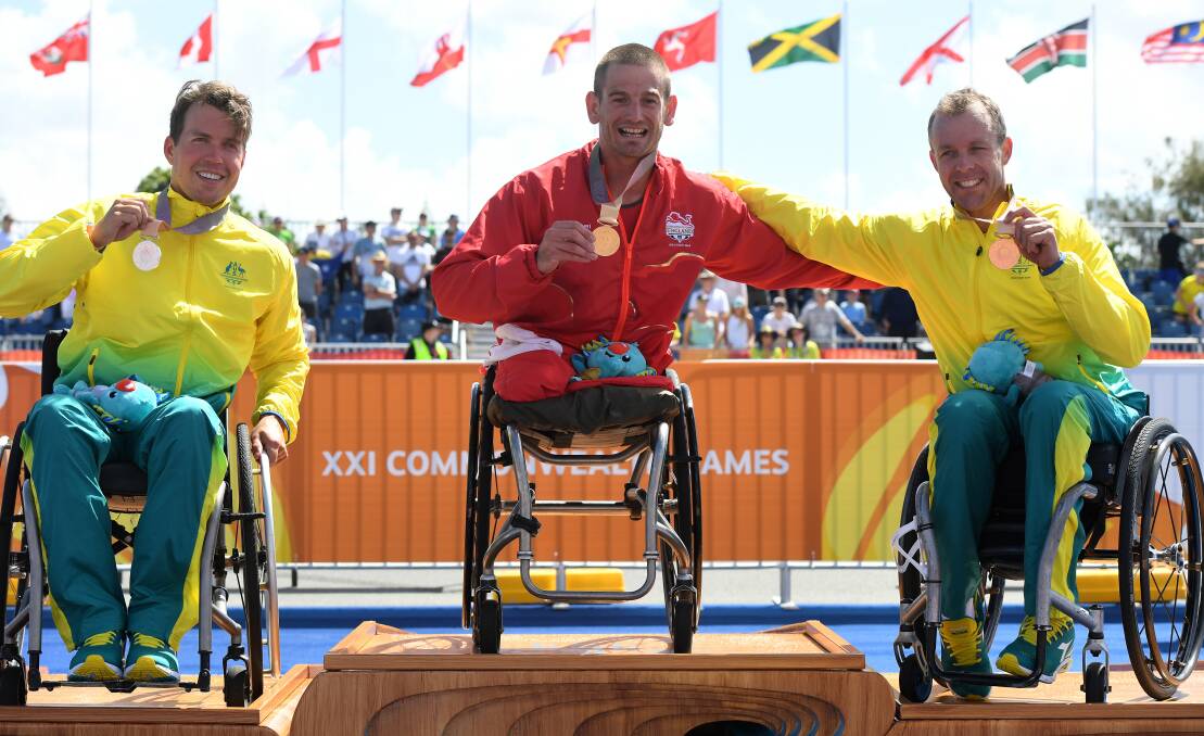 THREE OF THE BEST: Chaffey with fellow medallists, Aussie Nic Beveridge and England's Joe Townsend. AAP/Dean Lewins