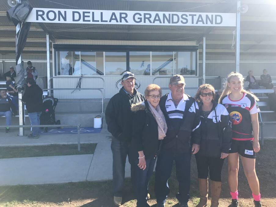 MAGPIES LEGEND: Ron Dellar, middle, is flanked his son Troy, wife Ann, daughter Lisa and granddaughter Dayna.