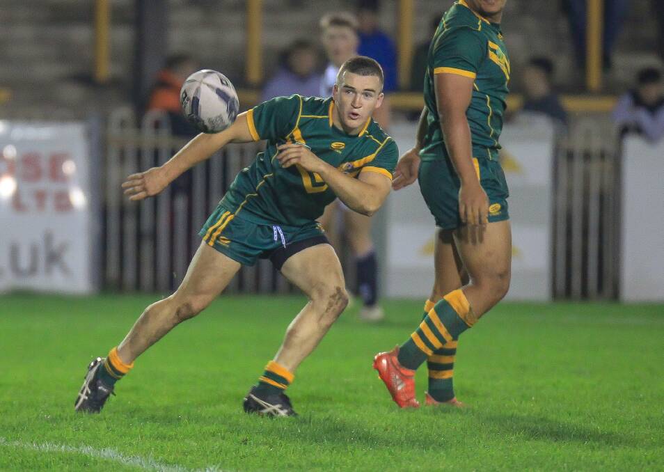TOP STUFF, THAT: Max Altus in action for the Australian Schoolboys in a 30-22 win over the Yorkshire Academy in Castleford last week. Photo: simonomhrugbypics@yahoo.com