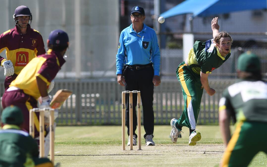 FIRED UP: Bulls quick Kurt Barton en route to snaring three wickets against City United at No 1 Oval. Photo: Gareth Gardner