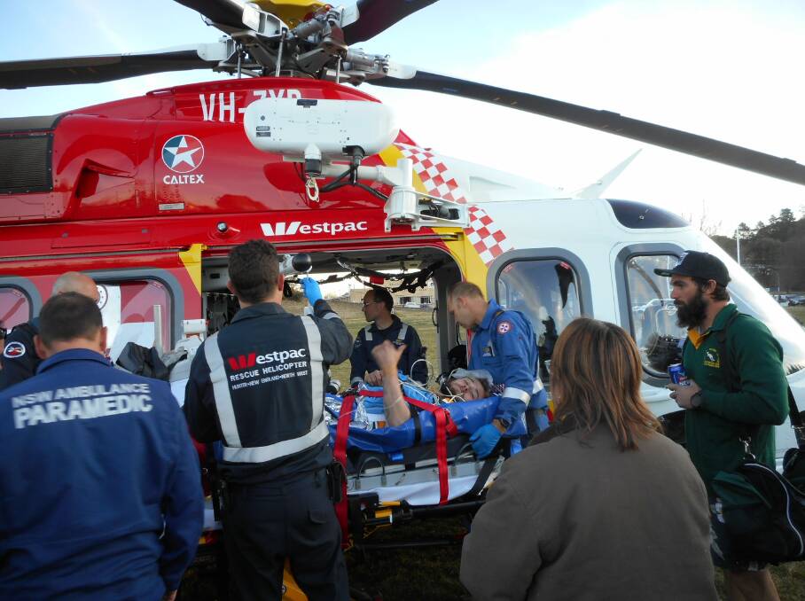 GOOD SIGN: Ben Green is set to be airlifted from Walcha's home ground after suffering a horror leg injury. Photo: Andrew Cross