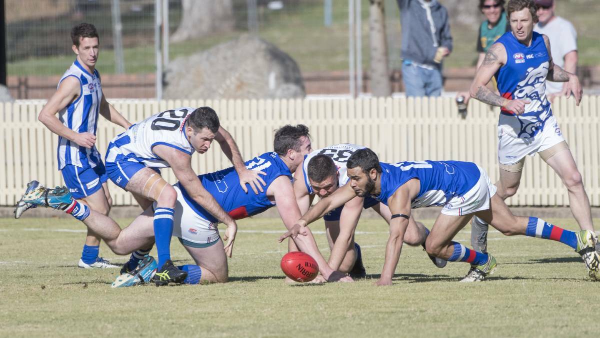 COLLISION COURSE: Gunnedah will put their unbeaten record on the line, against the Nomads at Wolseley Oval on Saturday. Last round the Bulldogs thumped the Kangaroos. Photo: Peter Hardin