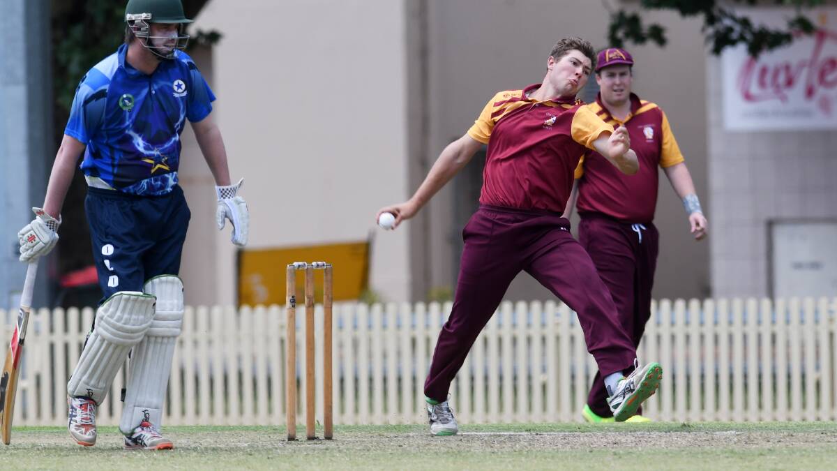 City United's Tait Jordan storms in against Old Boys at No.1 Oval on Sunday. He finished with 1-41 off four overs. Photo: Gareth Gardner