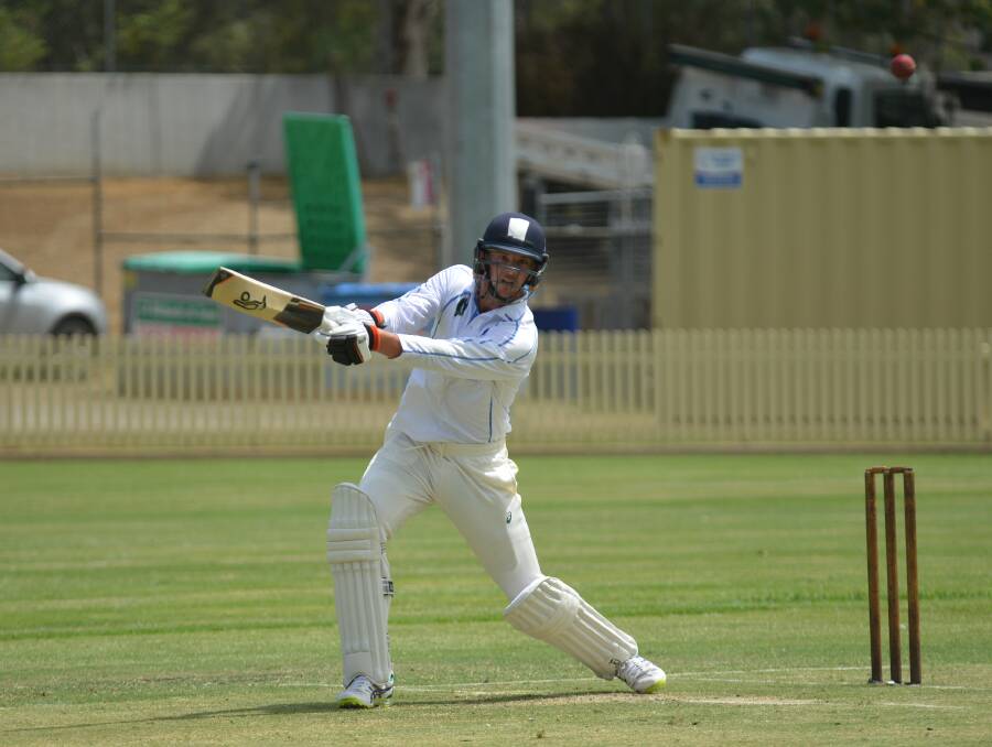 BULLET BASH: Josh Hazlewood in action for Old Boys at No.1 Oval on Saturday. He was out for 39. Photo: Mark Bode 