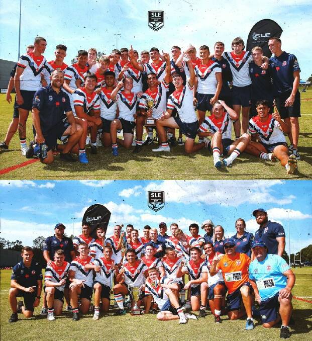 GLORY SNAPS: The Roosters' victorious under-16 (top) and under-18 sides. Photo: NSWRL