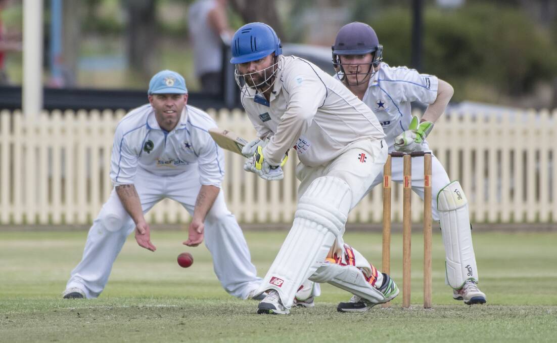 FORM SPIKE: Mitch Smith en route to 96, his highest first-grade score in Tamworth, against Old Boys at No.1 Oval. Photo: Peter Hardin