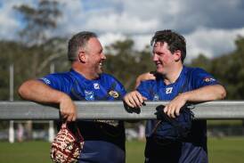Cowboys Tim and Will Milsom have a laugh after playing together for the first time. Picture by Gareth Gardner