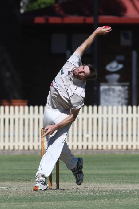 COMETH THE HOUR: South Tamworth veteran quick Tom O'Neill has saved his best for last, decimating Old Boys' batting lineup on day one of the grand final. Photo: Gareth Gardner