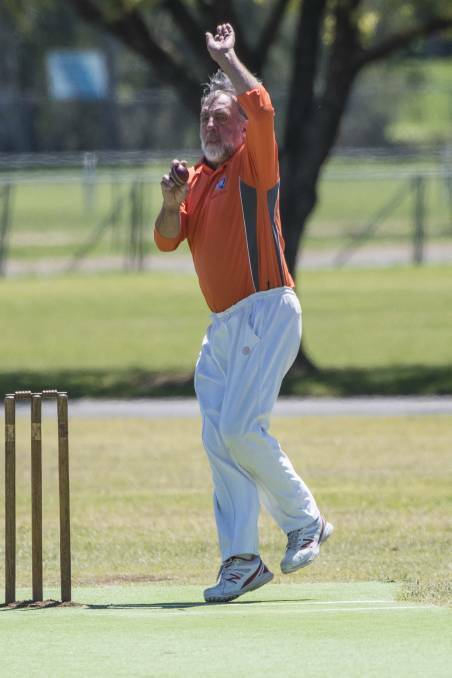 SEASONED: Western Wildfires' Gil McGrath hits the crease at the over-67 carnival in Tamworth this week. Photo: Peter Hardin